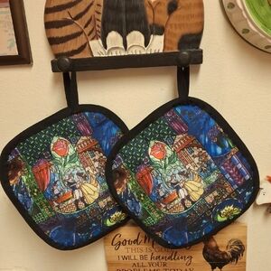 Colorful Stained Glass Pot Holders Featuring Beauty And The Beast